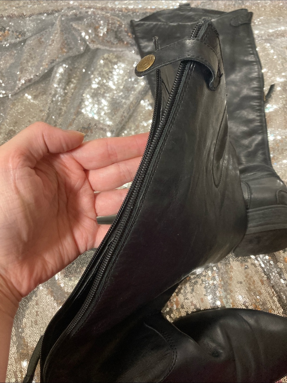 Sam Edelman Black Leather Penny Riding Boot Size 7.5 - Picture 9 of 14